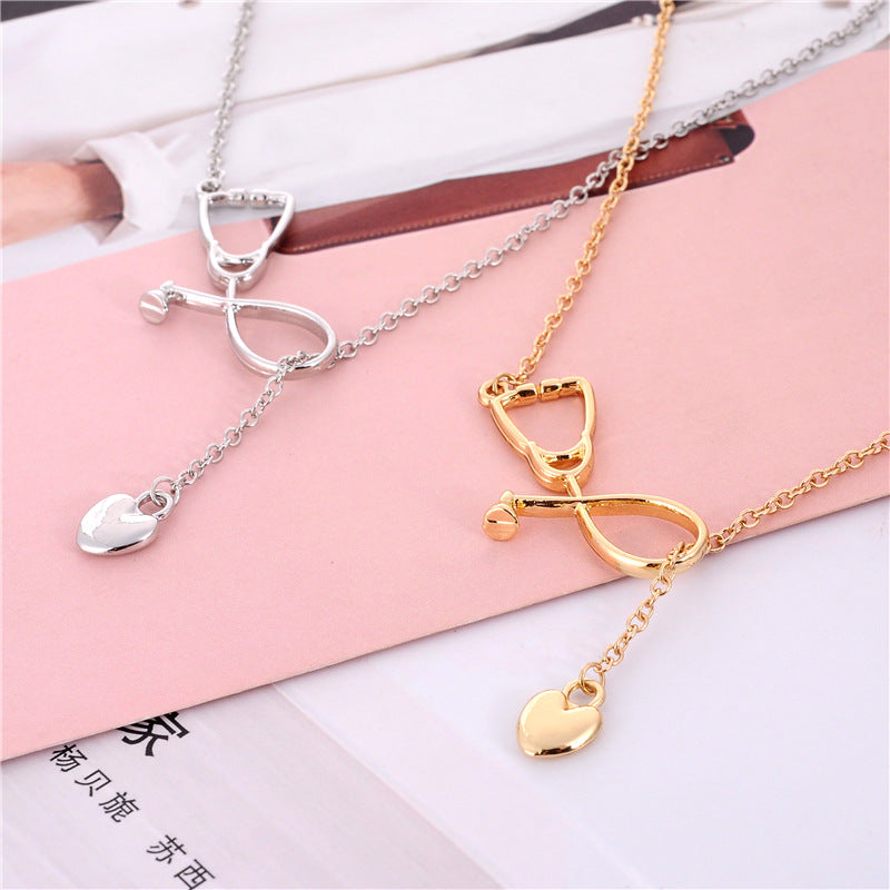 Stethoscope Shaped Love Pendant Necklace Doctor Nurse Heart Necklace Jewelry